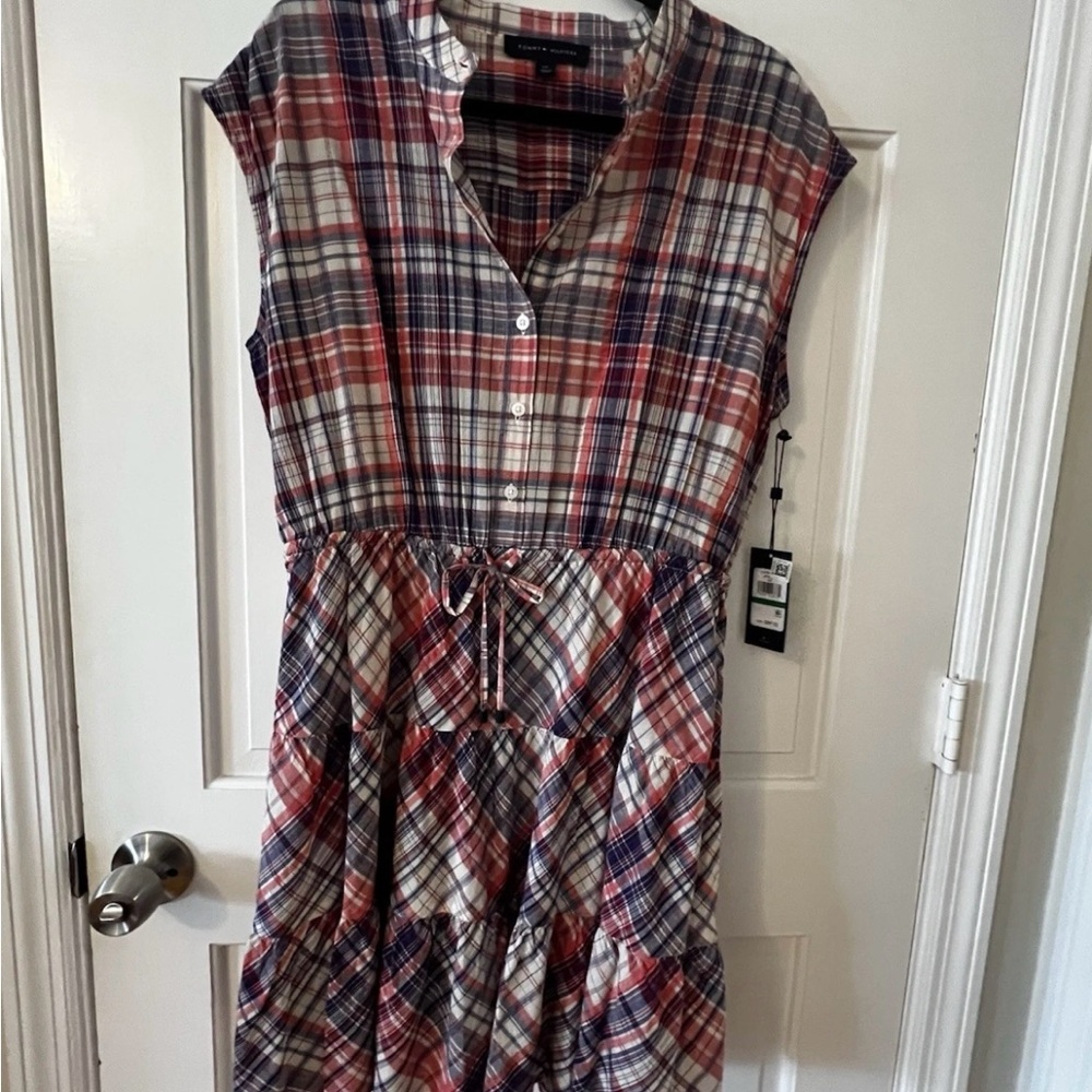 Tommy Hilfiger Red and Black Buttoned Midi Sundress